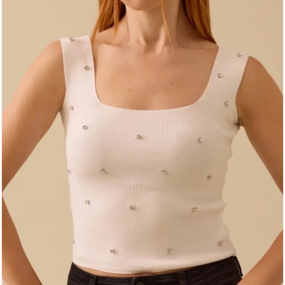 Stone Detailed Tricot Tank Top no size. Fits small / medium